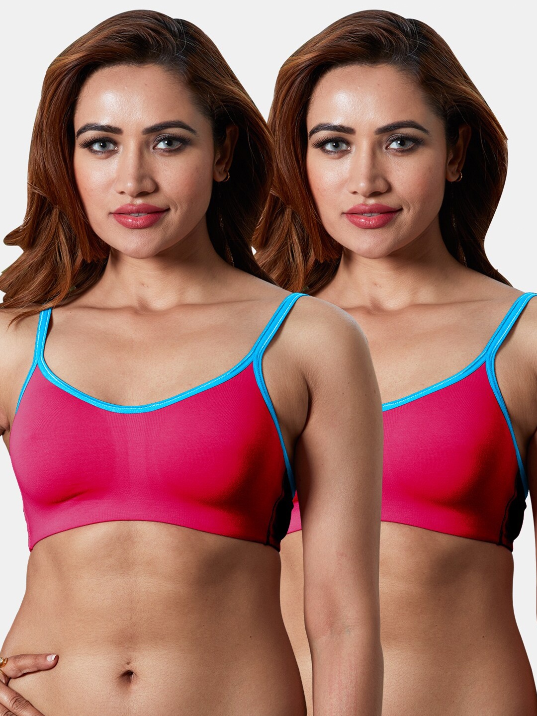 

Sonari Pack of 2 Pink & Blue Solid Camisole Bra