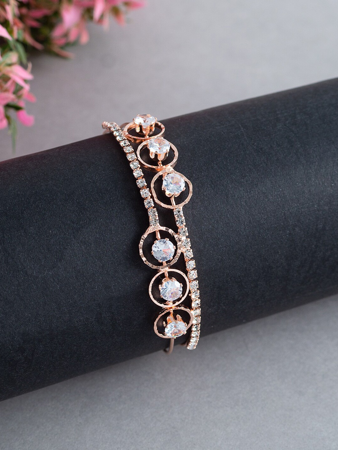 

Golden Peacock Girls Rose Gold-Toned & White Handcrafted Bangle-Style Bracelet