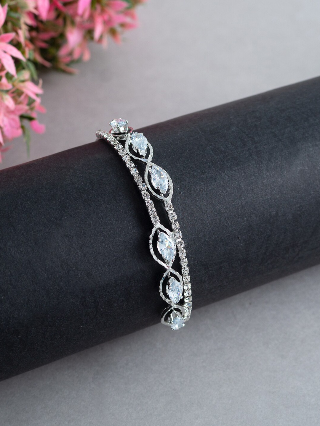 

Golden Peacock Girls Silver-Toned & White Bangle-Style Bracelet