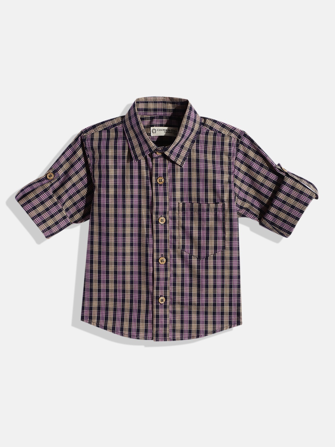 

COUPER & COLL Boys Navy Blue Pure Cotton Premium Checked Casual Shirt