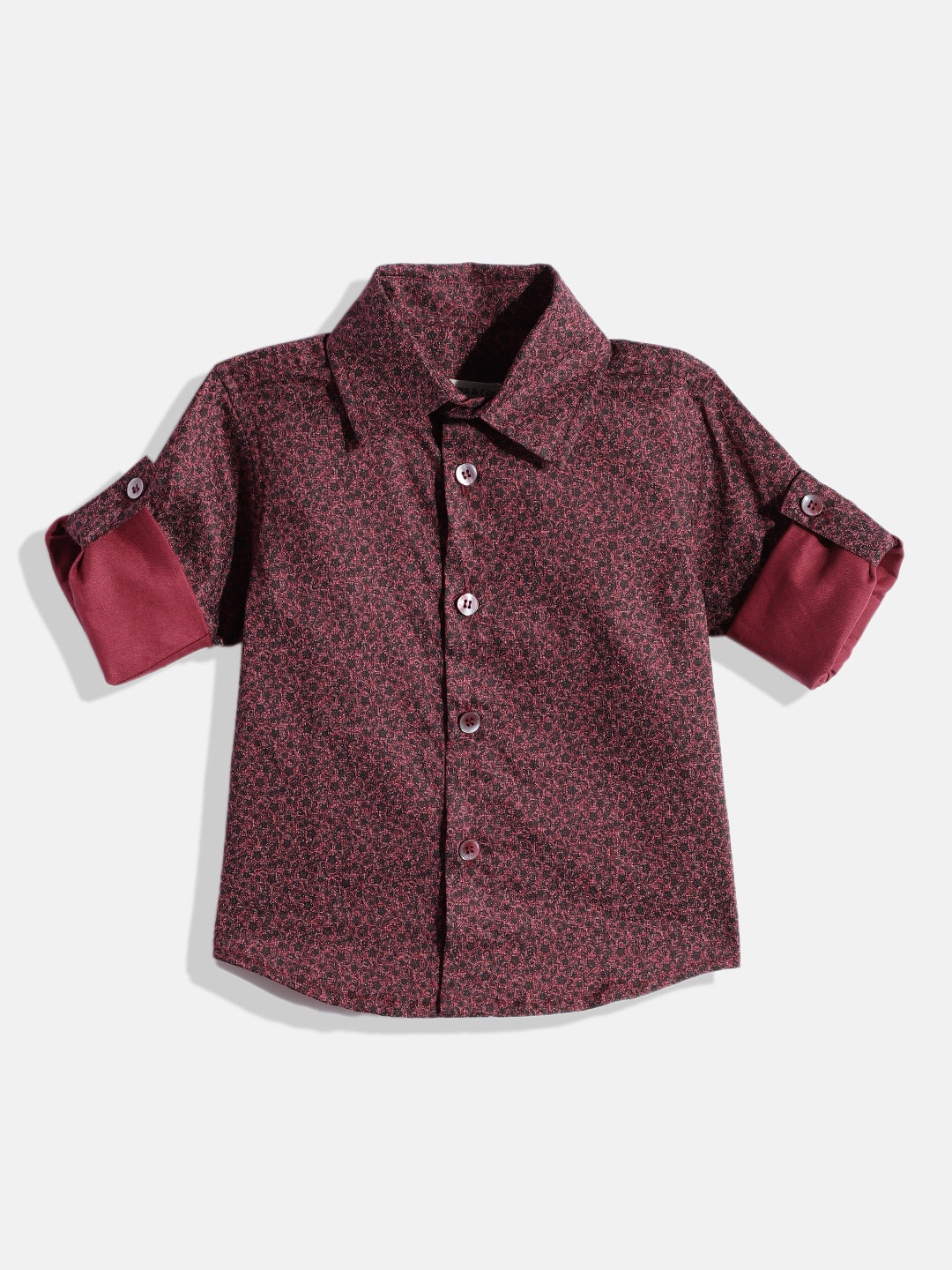 

COUPER & COLL Boys Burgundy Pure Cotton Micro Floral Print Premium Printed Shirt