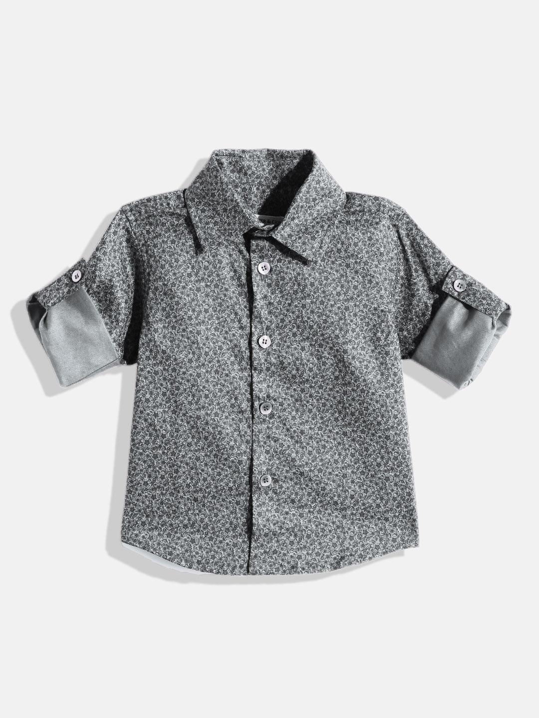 

COUPER & COLL Boys Grey Pure Cotton Micro Floral Print Premium Printed Shirt