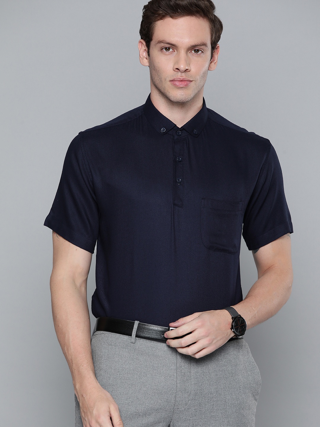 

DENNISON Men Navy Blue Smart Slim Fit Polo Shirt