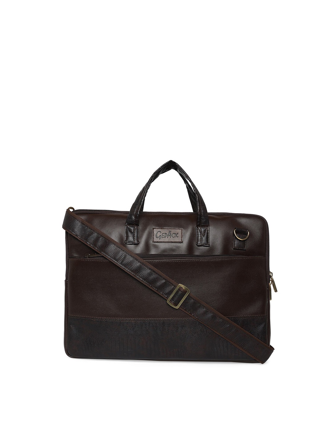 

GEPACK Unisex Brown & Black Textured Laptop Bag