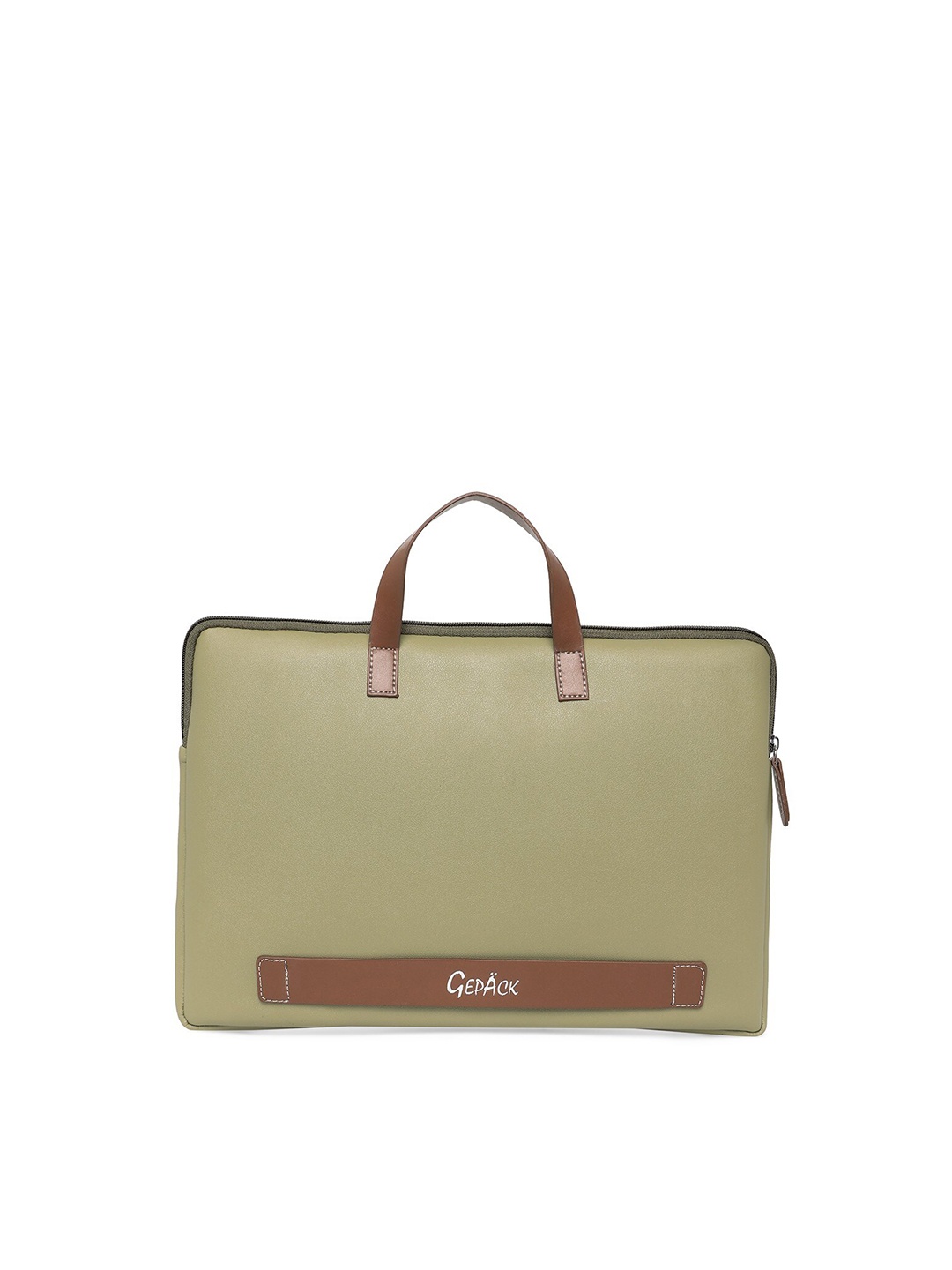 

GEPACK Unisex Olive Green & Red Synthetic Leather 15 Inch Laptop Bag