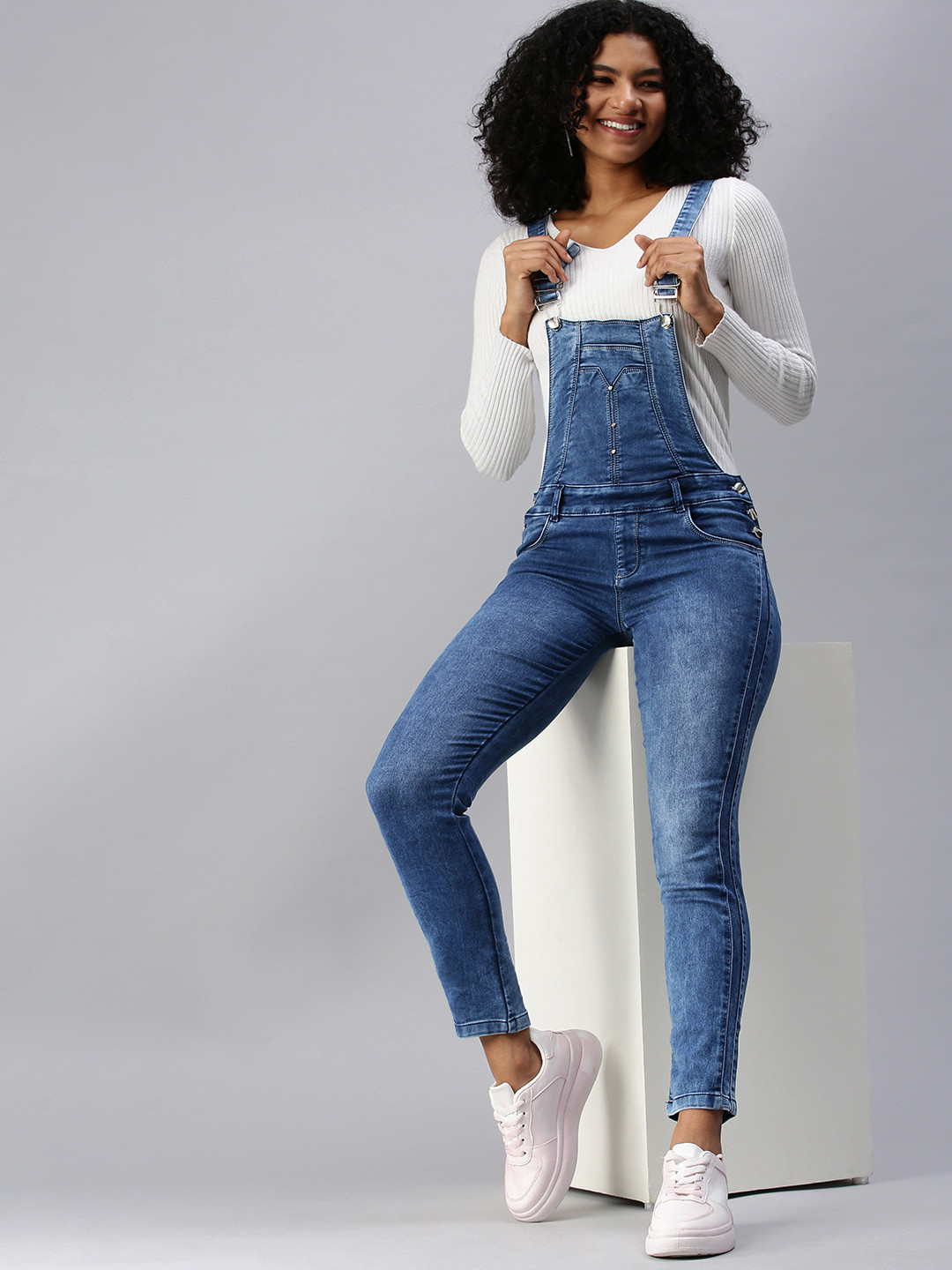 

SHOWOFF Women Blue Solid Cotton Denim Dungarees