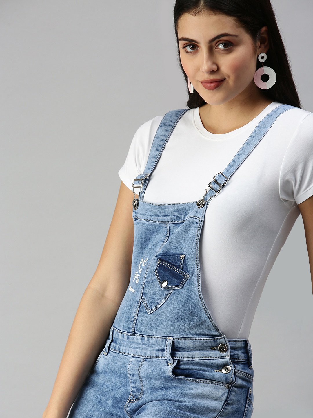 

SHOWOFF Women Blue Solid Slim-Fit Cotton Denim Dungarees