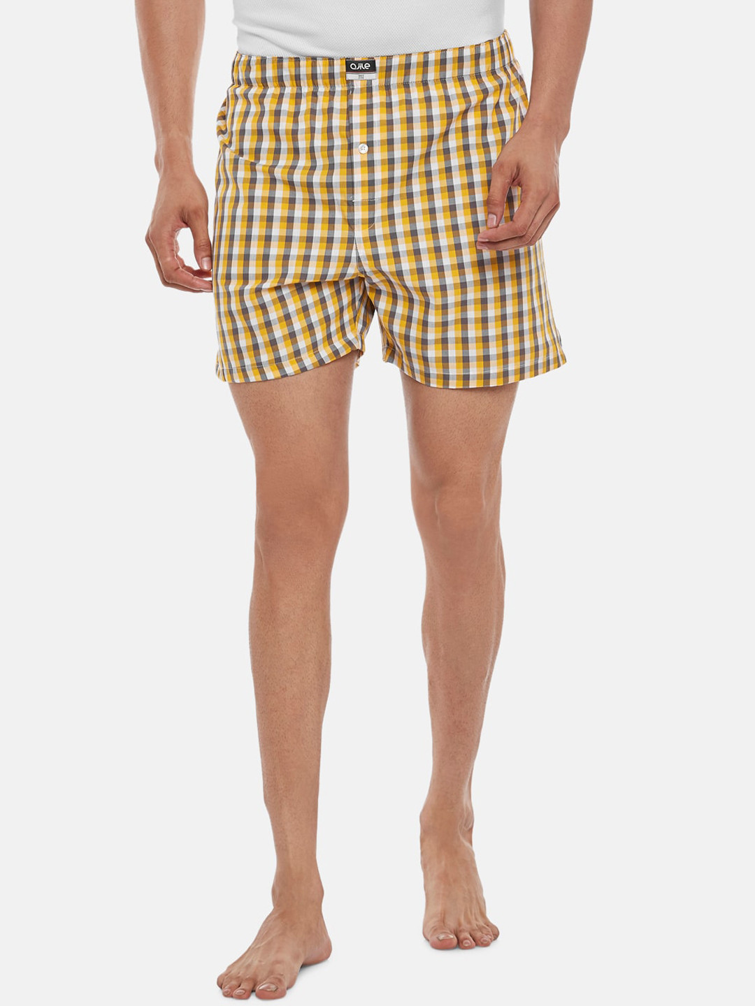 

Ajile by Pantaloons Men Yellow & White Checked Cotton Boxers