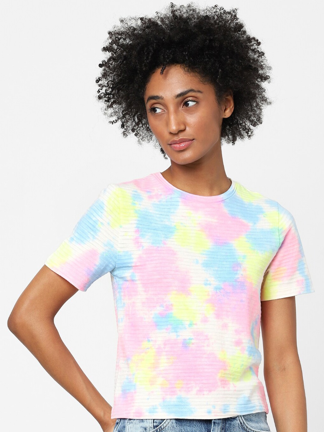 

ONLY Women White Abstract Printed Cotton T-shirt