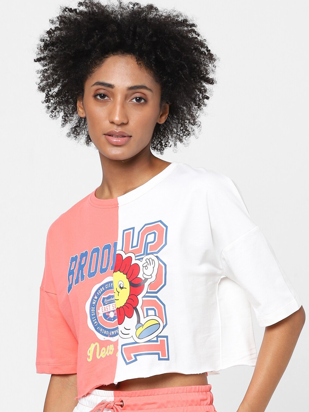 

ONLY Women Pink Graphic Printed Cotton T-shirt
