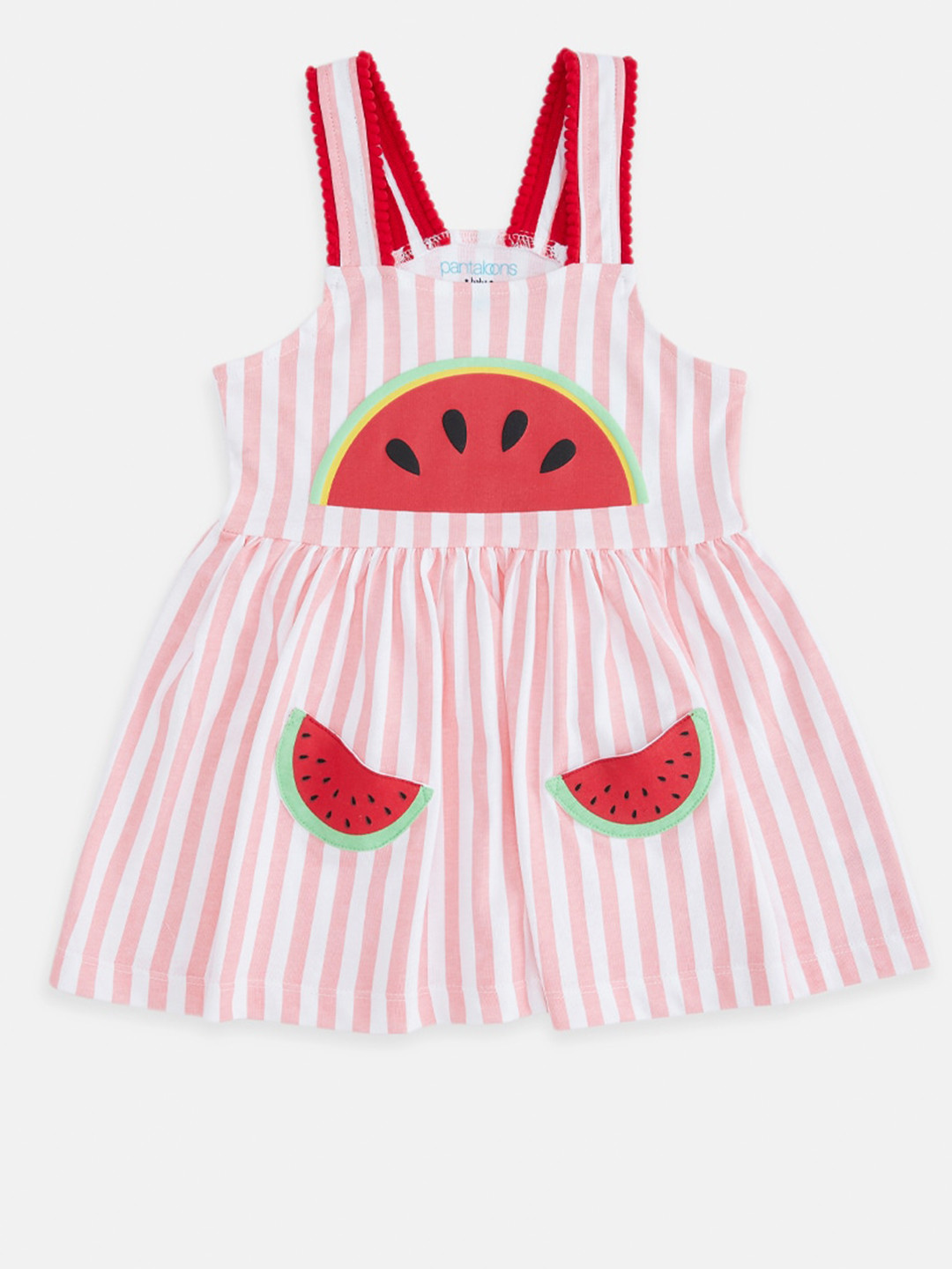 

Pantaloons Baby Girls Peach-Coloured Striped Dress