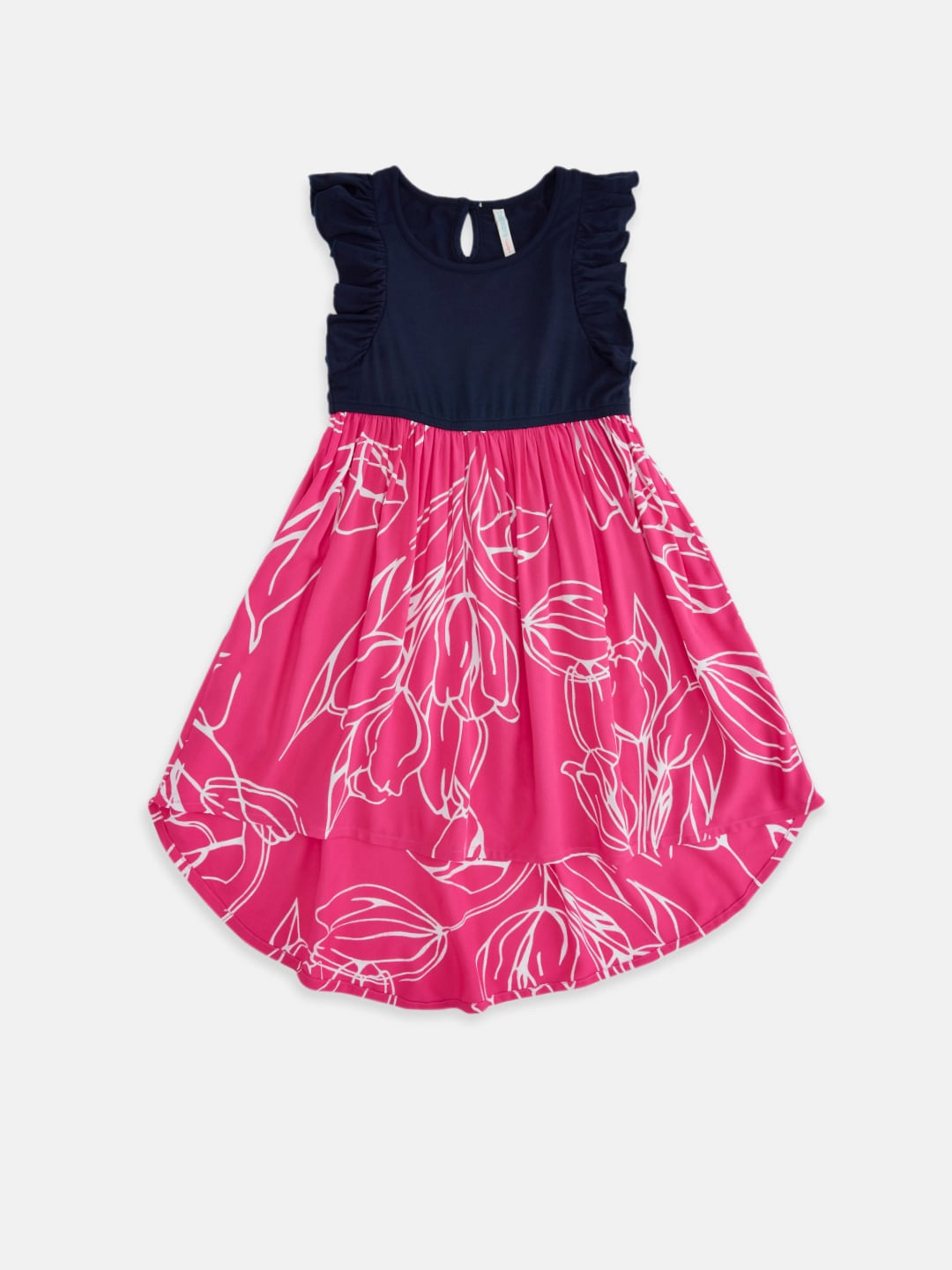 

Pantaloons Junior Navy Blue & Pink Floral Cotton Dress