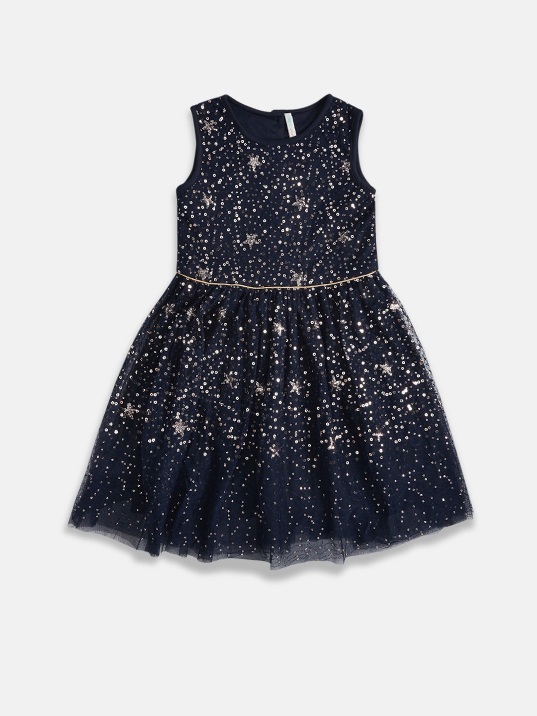 

Pantaloons Junior Girls Navy Blue Embellished Satin A-Line Dress
