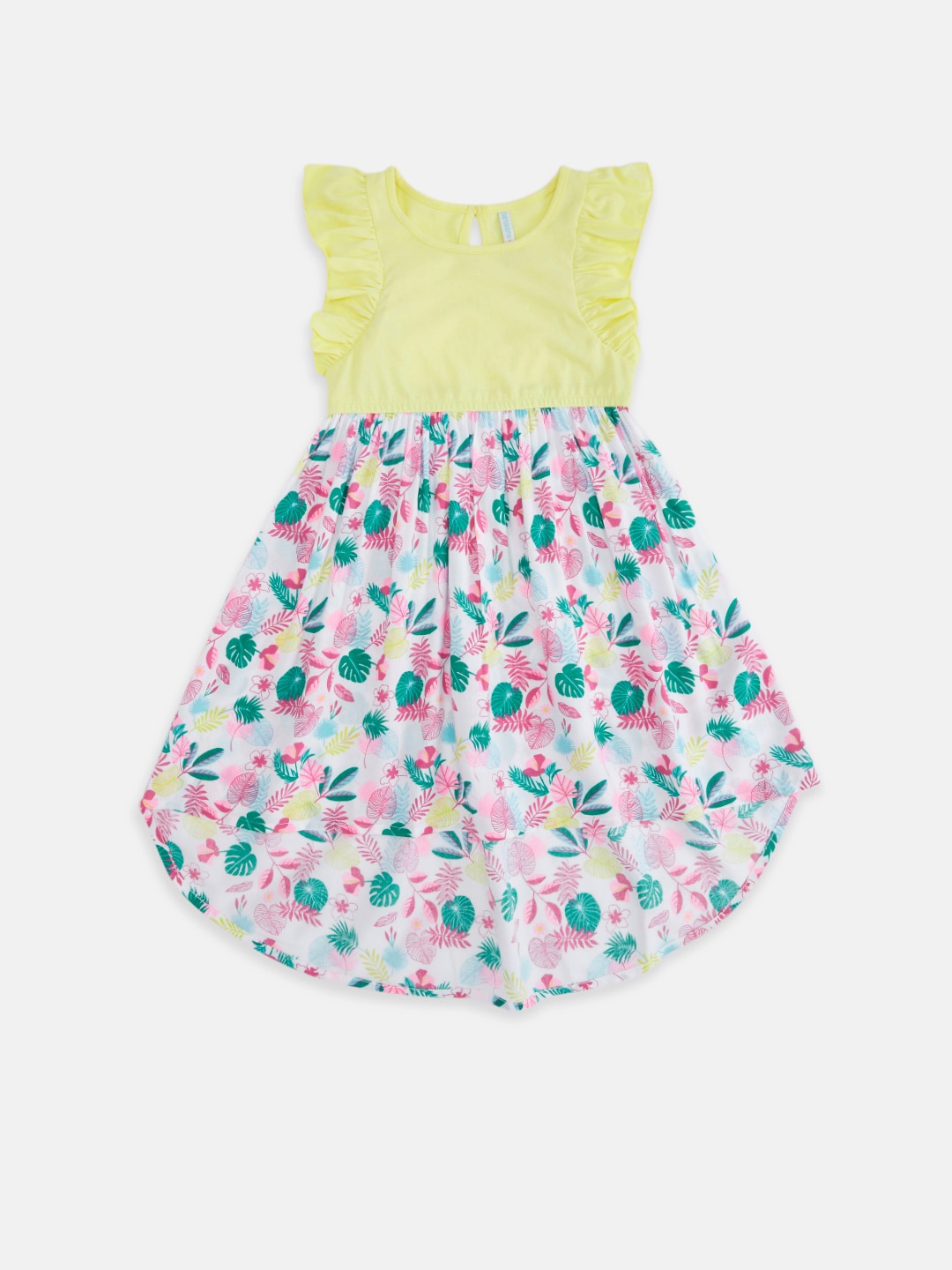 

Pantaloons Junior Girls Yellow & Blue Printed Cotton Dress