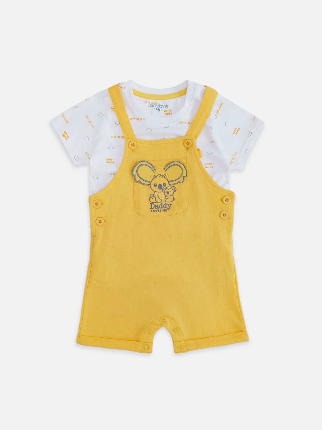

Pantaloons Baby Boys Yellow Printed Dungarees with T-Shirt