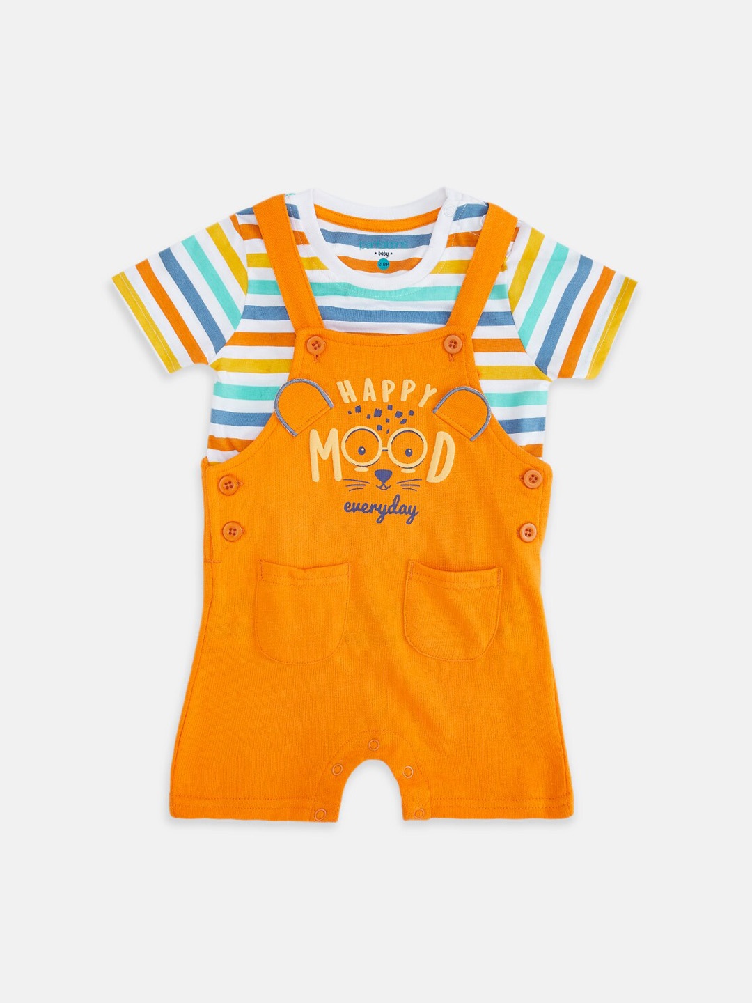 

Pantaloons Baby Infant Boys Yellow & Orange Striped Cotton Dungarees With T-Shirt