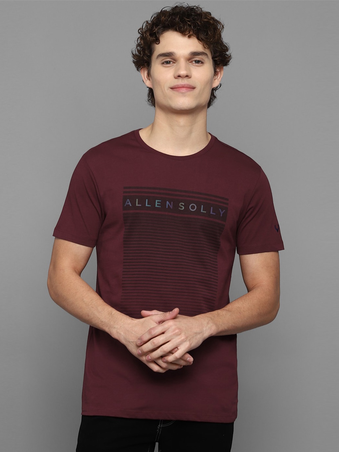 

Allen Solly Men Maroon Typography Printed Cotton T-shirt