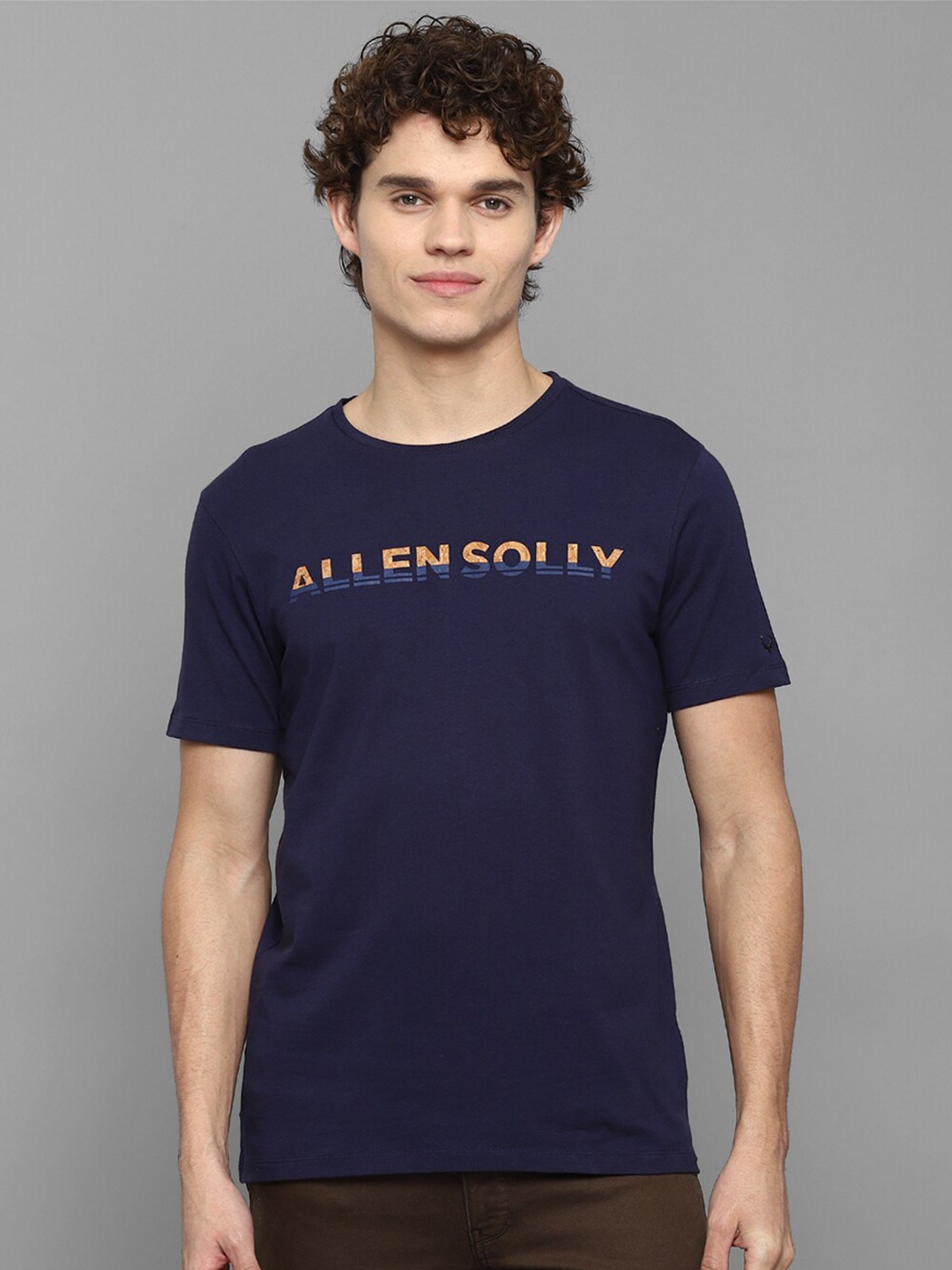 

Allen Solly Sport Men Navy Blue & Yellow Printed Pure Cotton T-shirt
