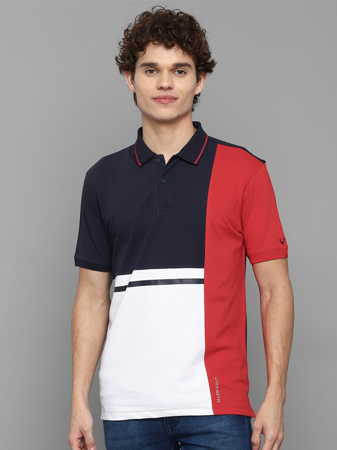 

Allen Solly Sport Men Navy Blue & Maroon Colourblocked Polo Collar T-shirt