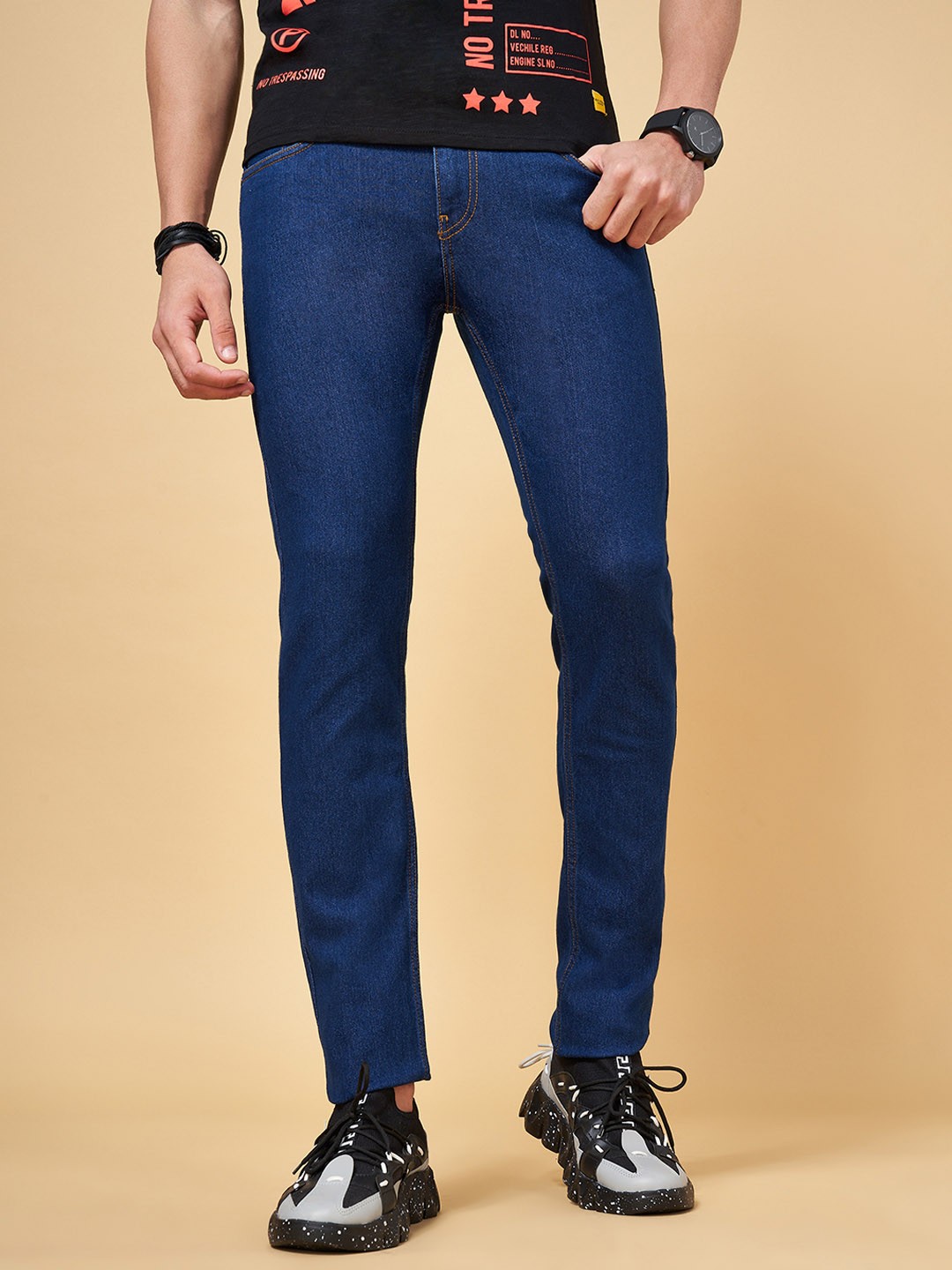 

People Men Navy Blue Slim Fit Jeans
