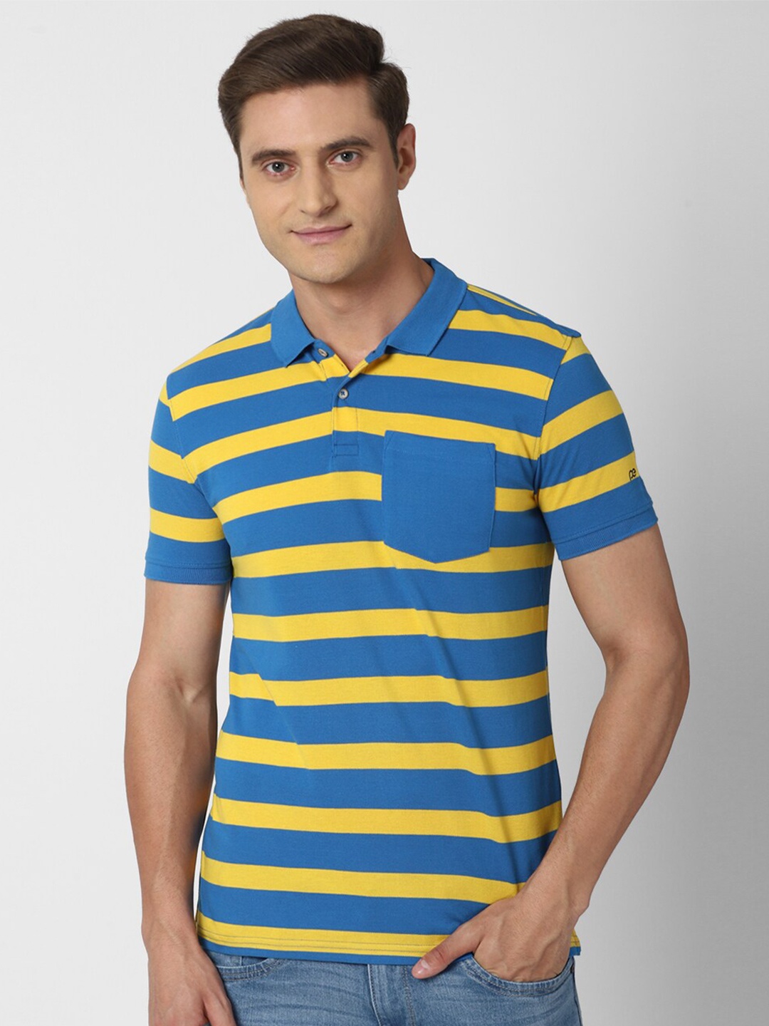 

Peter England Casuals Men Blue Striped Slim Fit T-shirt