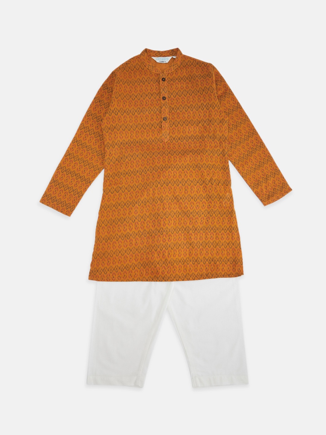 

indus route by Pantaloons Boys Mustard Yellow Printed Pure Cotton Kurta with Pyjamas