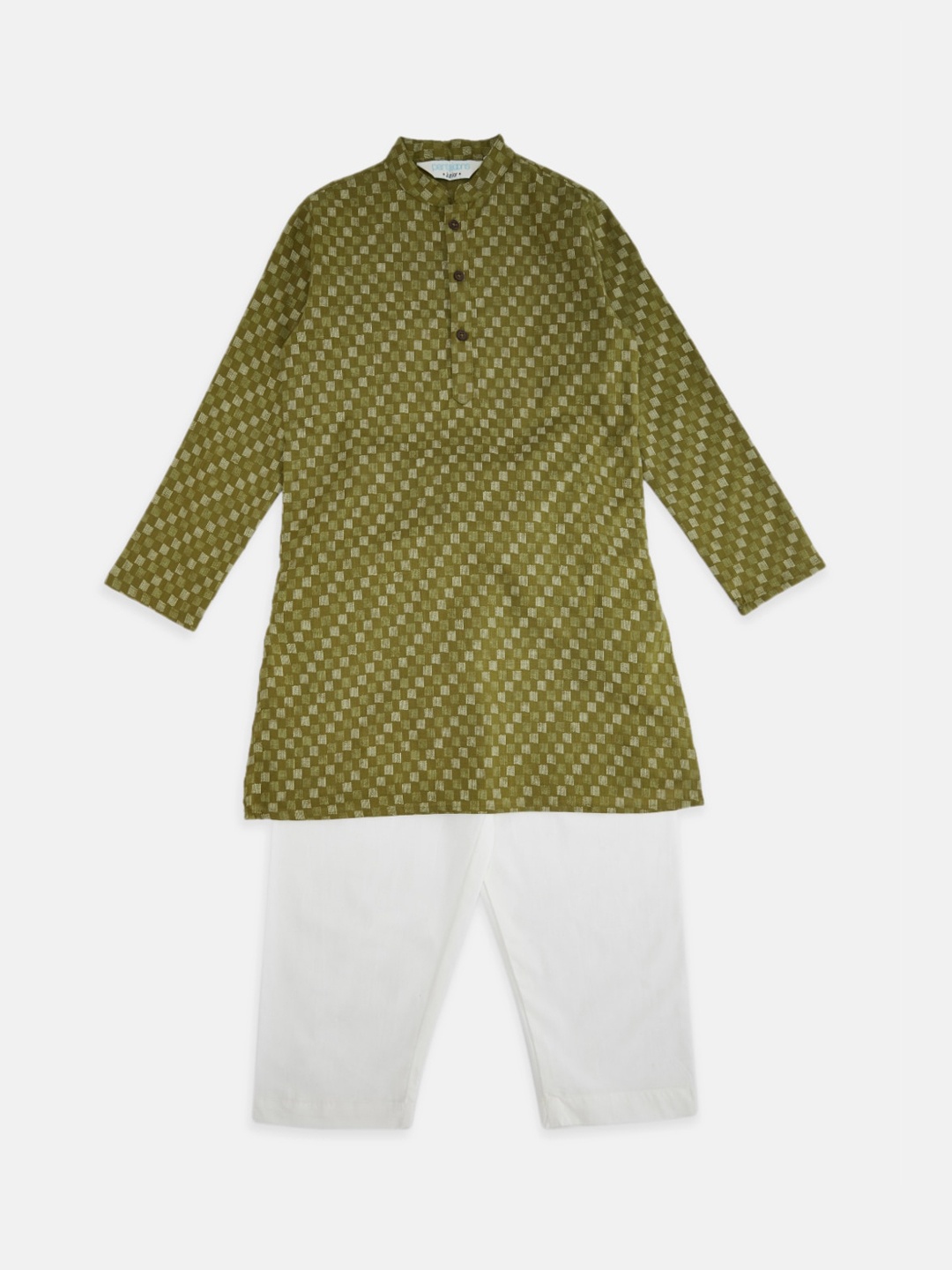 

indus route by Pantaloons Boys Olive Green Pure Cotton Kurta with Pyjamas