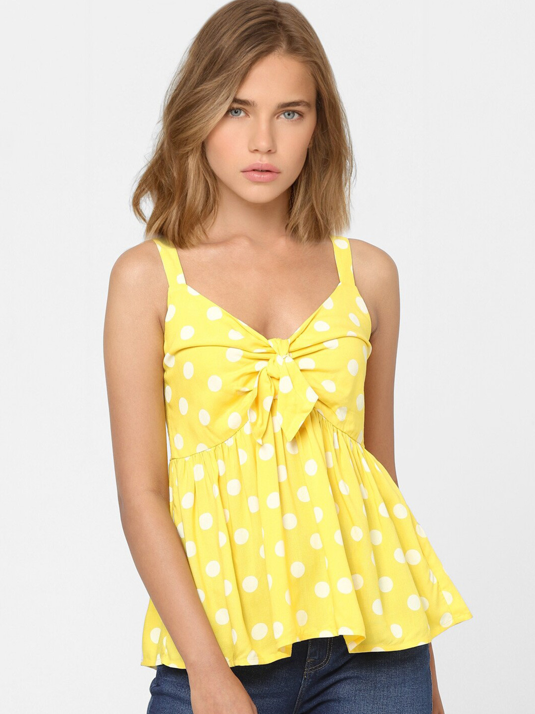 

ONLY Women Yellow Print Peplum Top