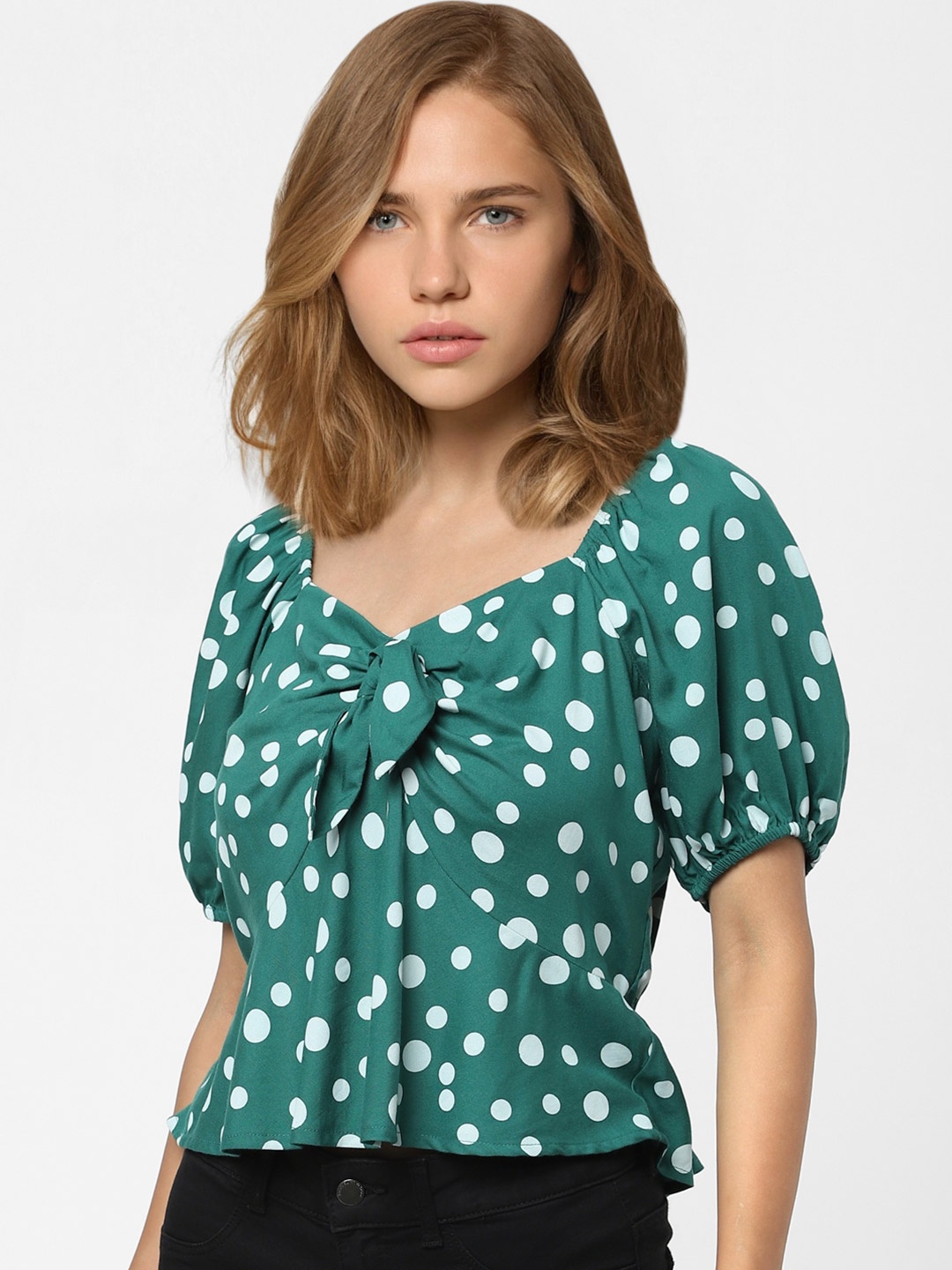 

ONLY Women Green Printed Blouson Crop Top
