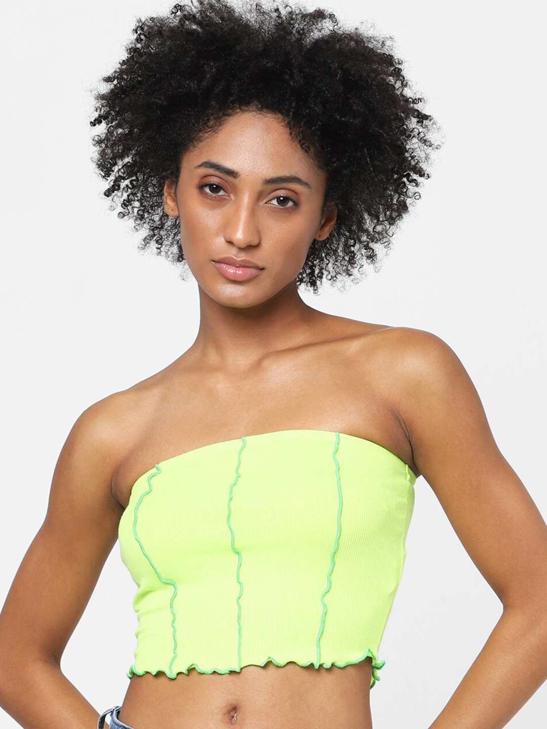 

ONLY Green Striped Tube Crop Top