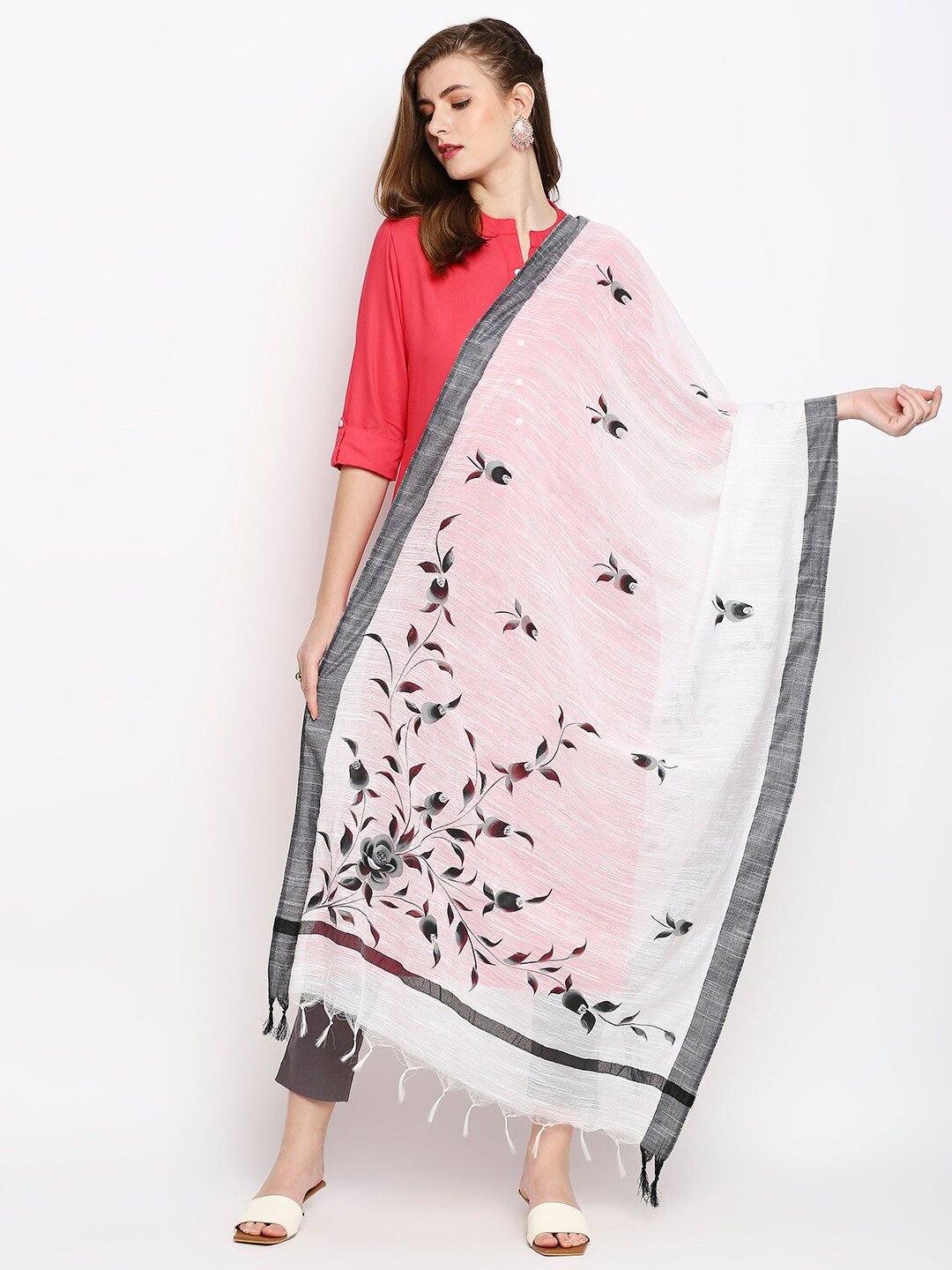 

Dupatta Bazaar White & Black Printed Cotton Silk Dupatta