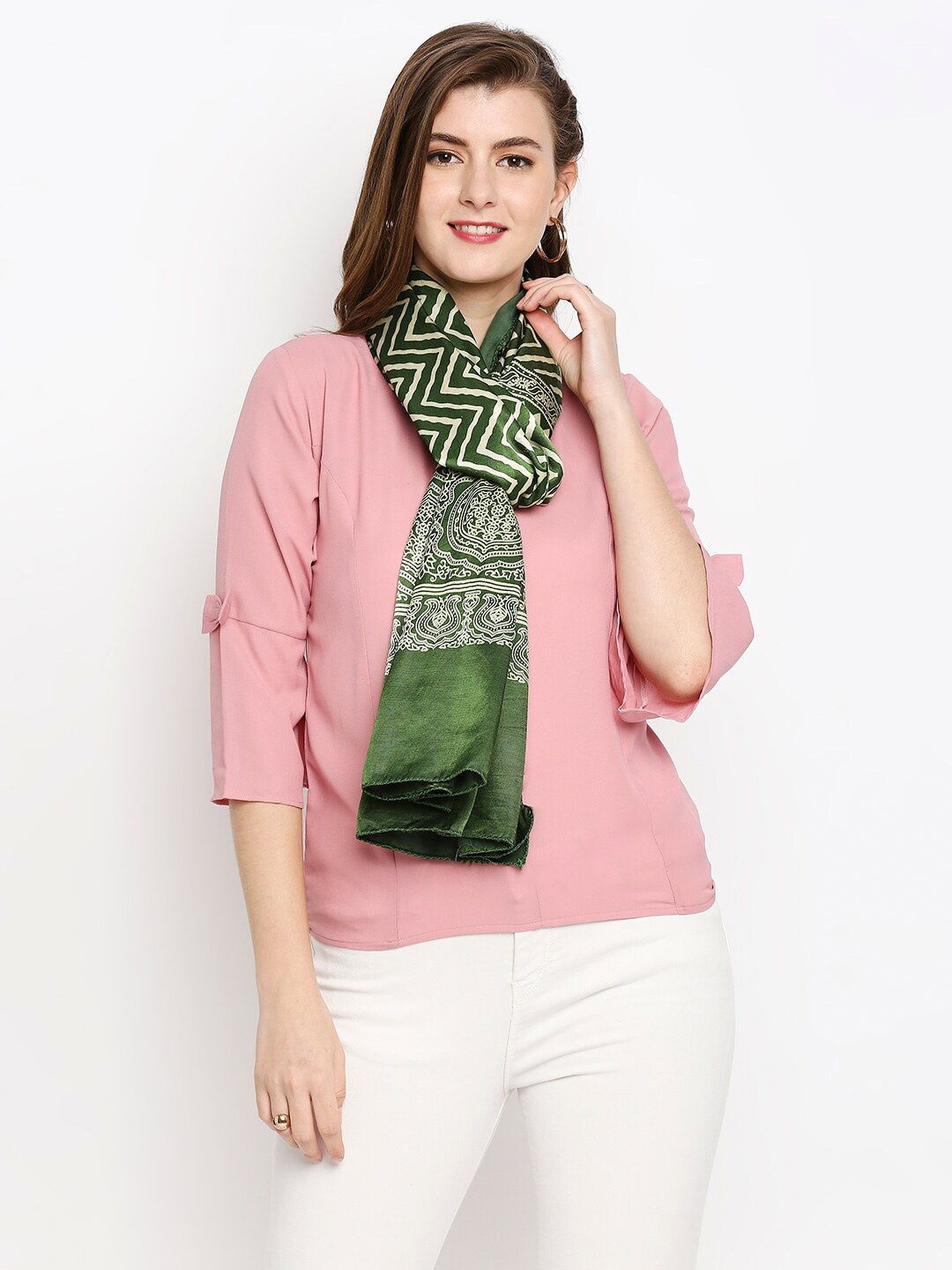 

Dupatta Bazaar Green & White Ajrakh Printed Dupatta