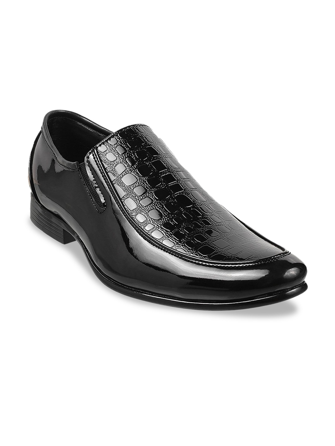 

WALKWAY by Metro Men Black Textured Leather Formal Slip-Ons