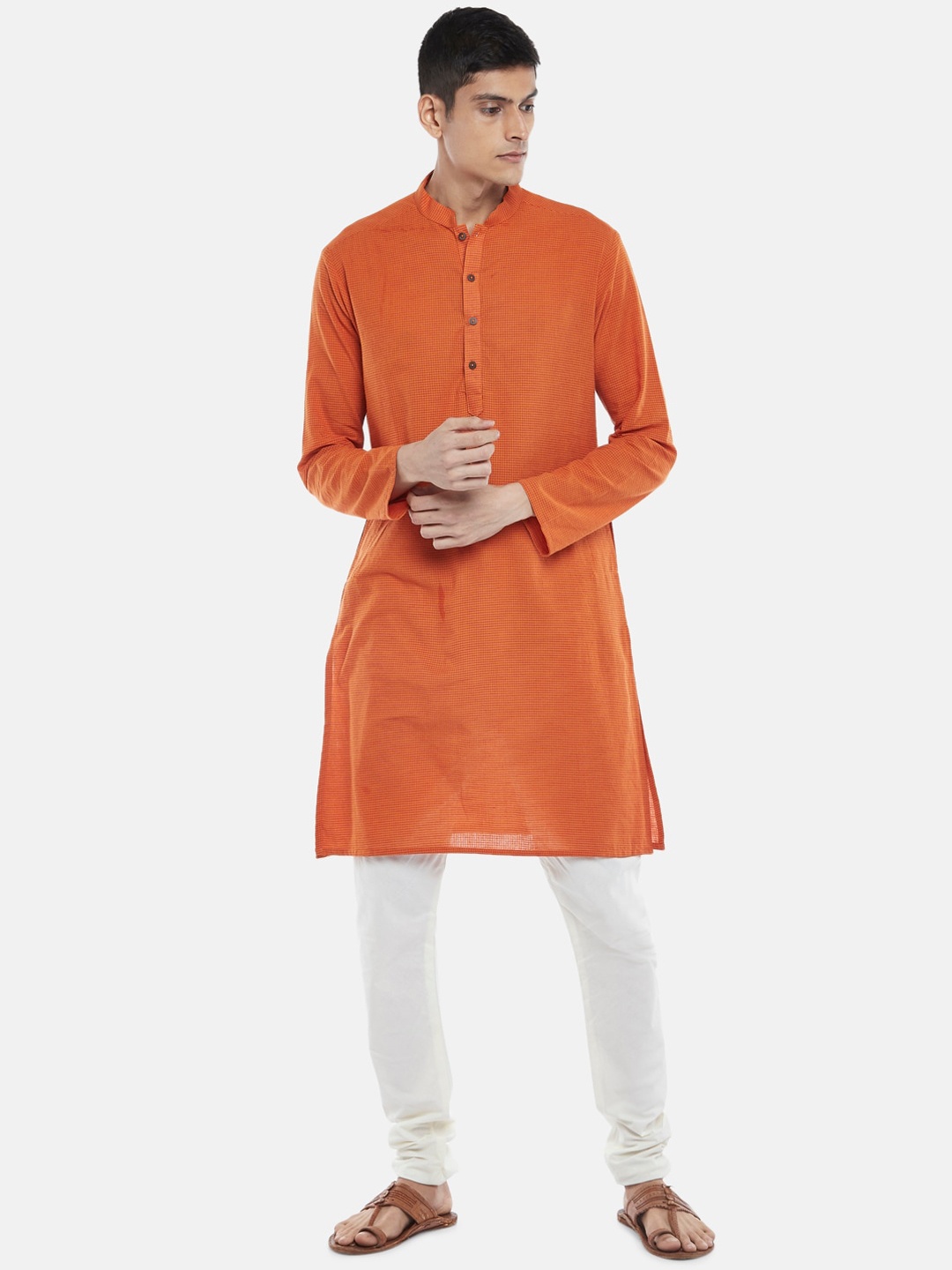 

indus route by Pantaloons Men Rust Thread Work Dobby Kurta