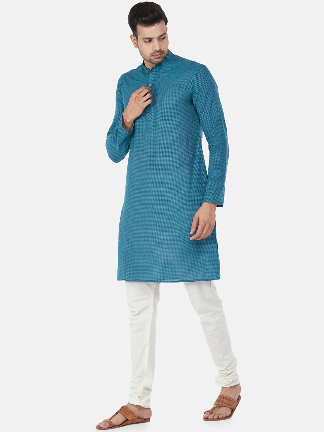 

indus route by Pantaloons Men Teal Dobby Kurta