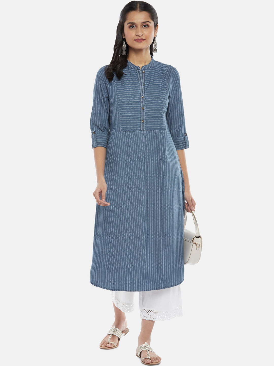 

RANGMANCH BY PANTALOONS Women Blue Striped Kurta