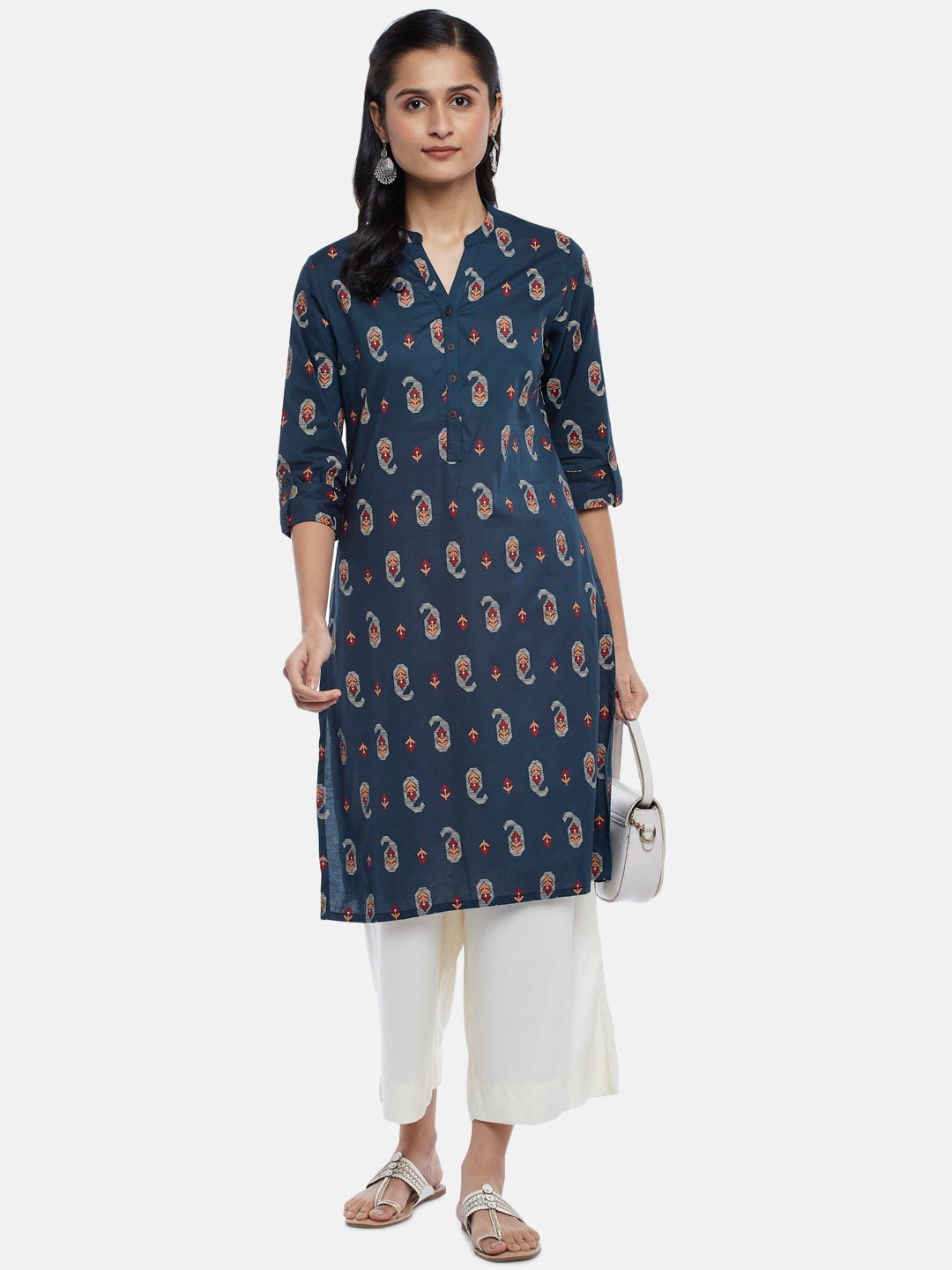 

RANGMANCH BY PANTALOONS Women Navy Blue Paisley Printed Kurta