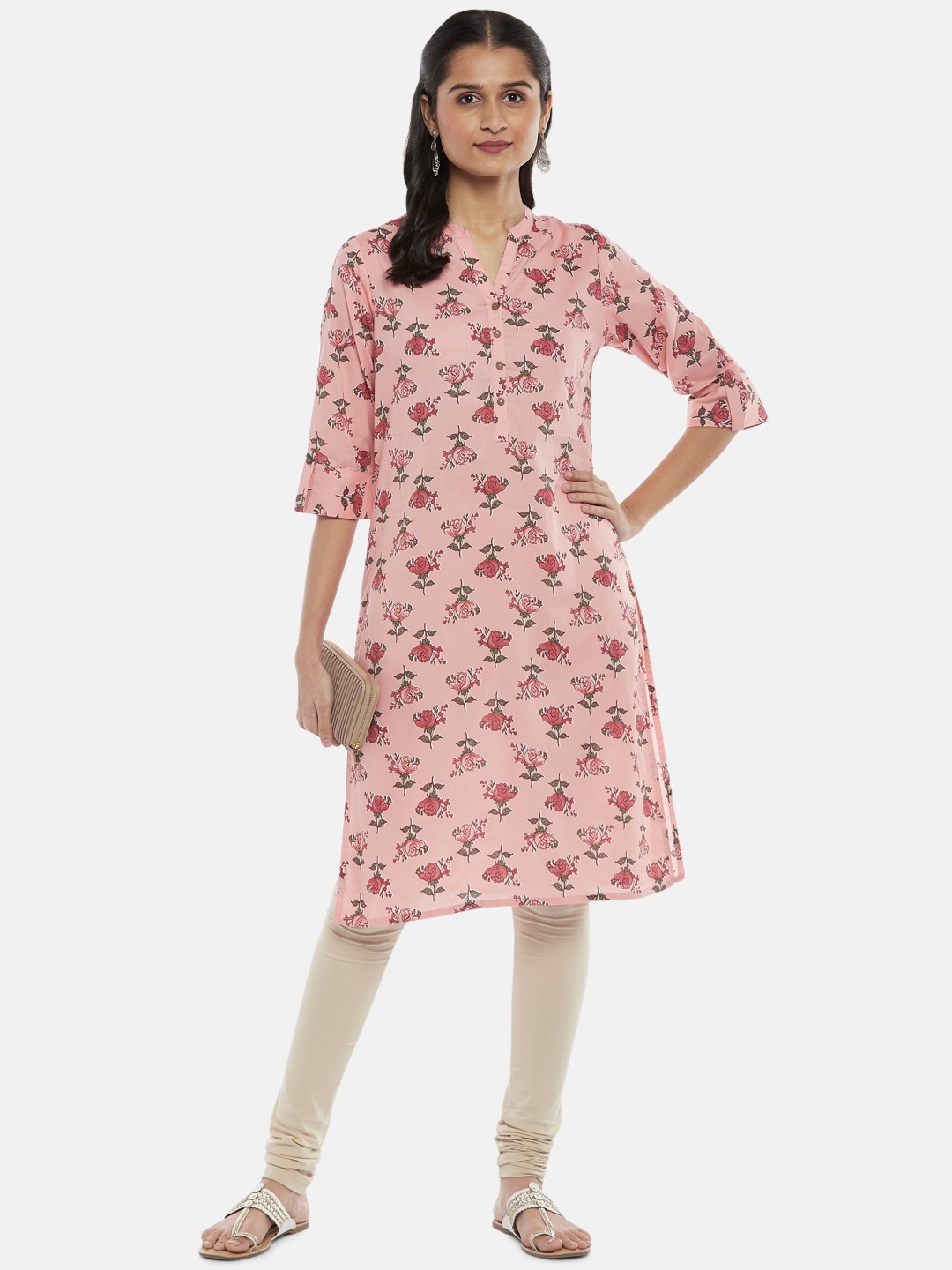 

RANGMANCH BY PANTALOONS Women Pink & Red Floral Printed Kurta