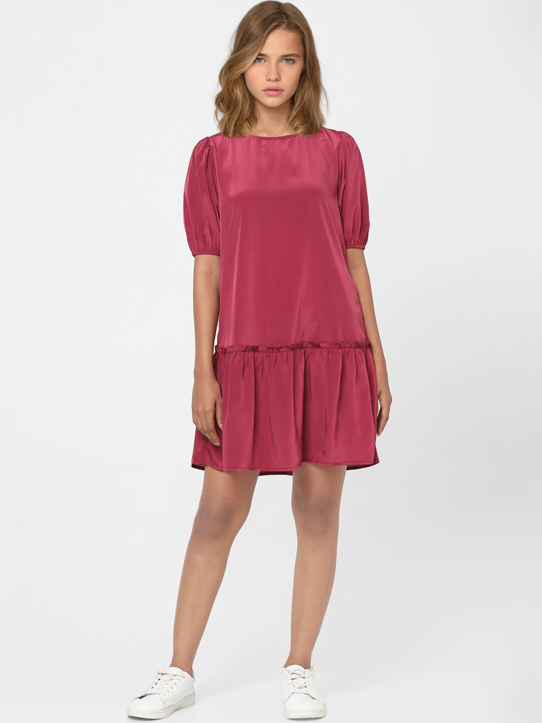 

ONLY Women Burgundy Drop-Waist Dress