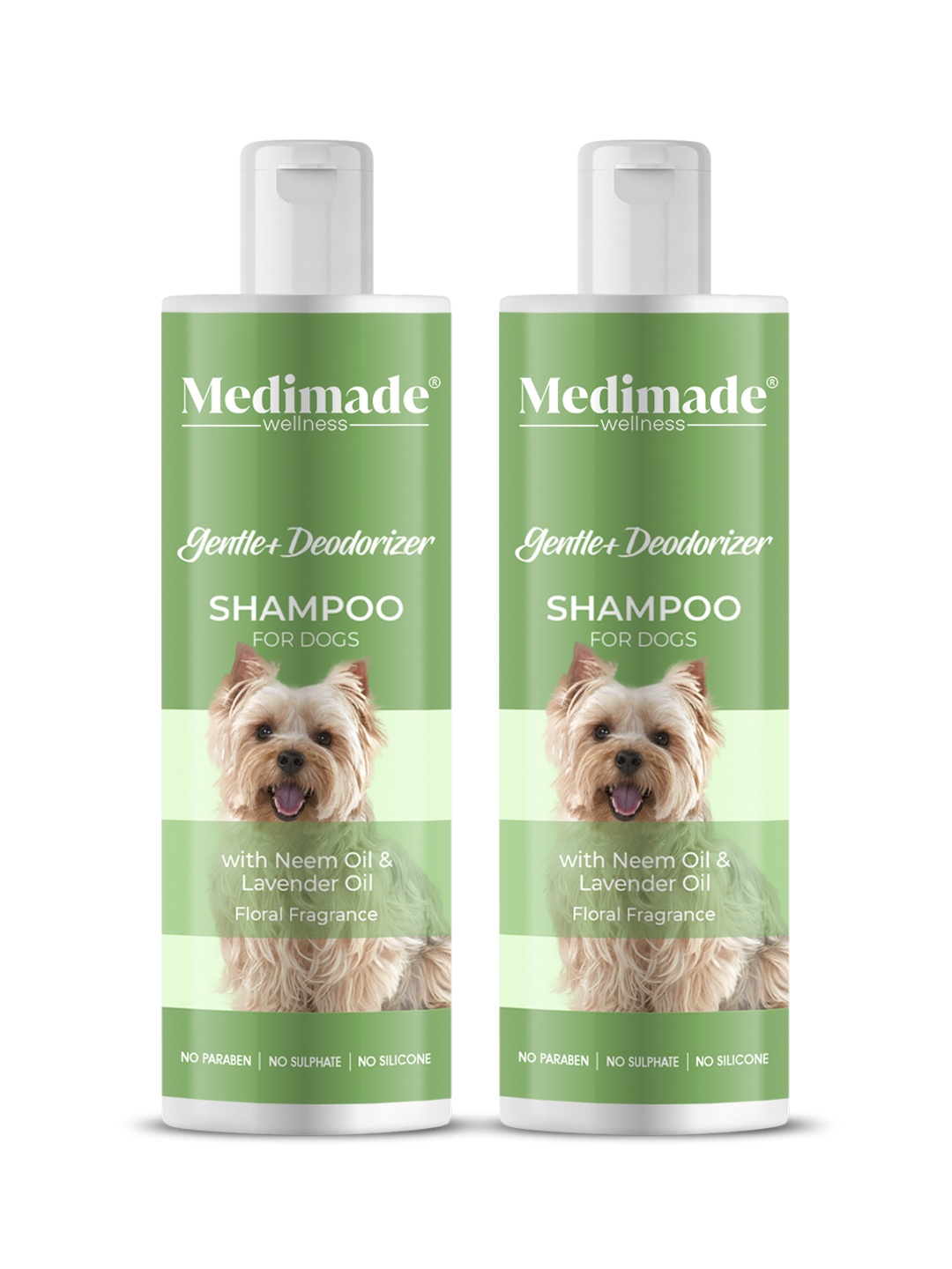 

Medimade Set of 2 Gentle Deodorizer Dog Shampoos with Neem & Lavender Oil - 200ml each, Green