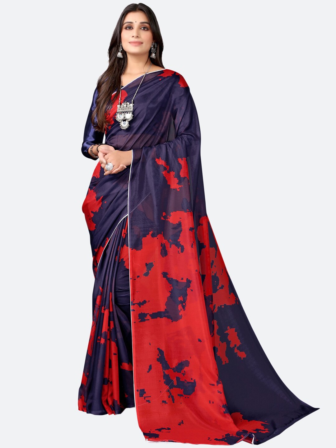 

Satrani Navy Blue & Red Saree