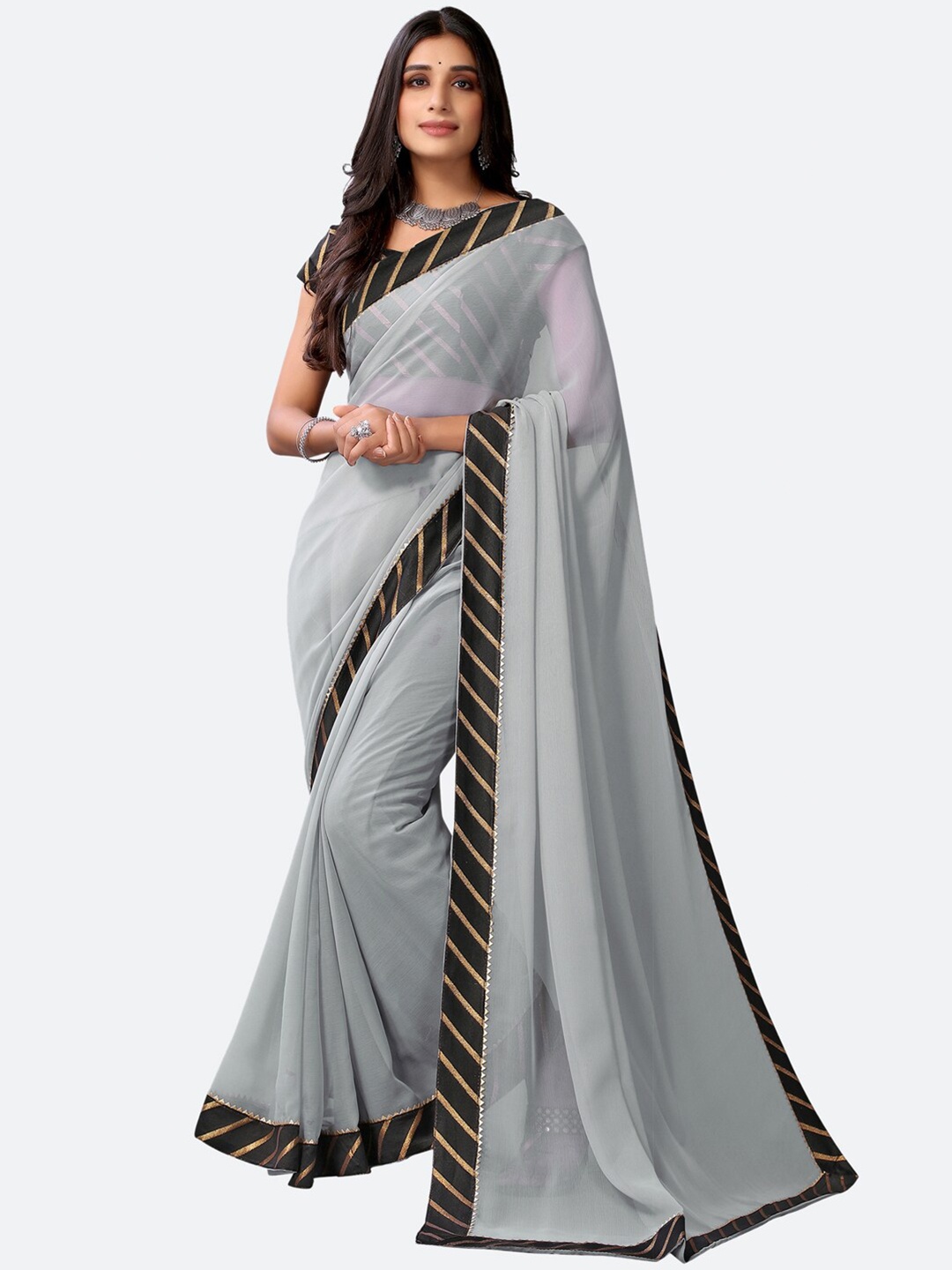 

Satrani Grey & Black Saree