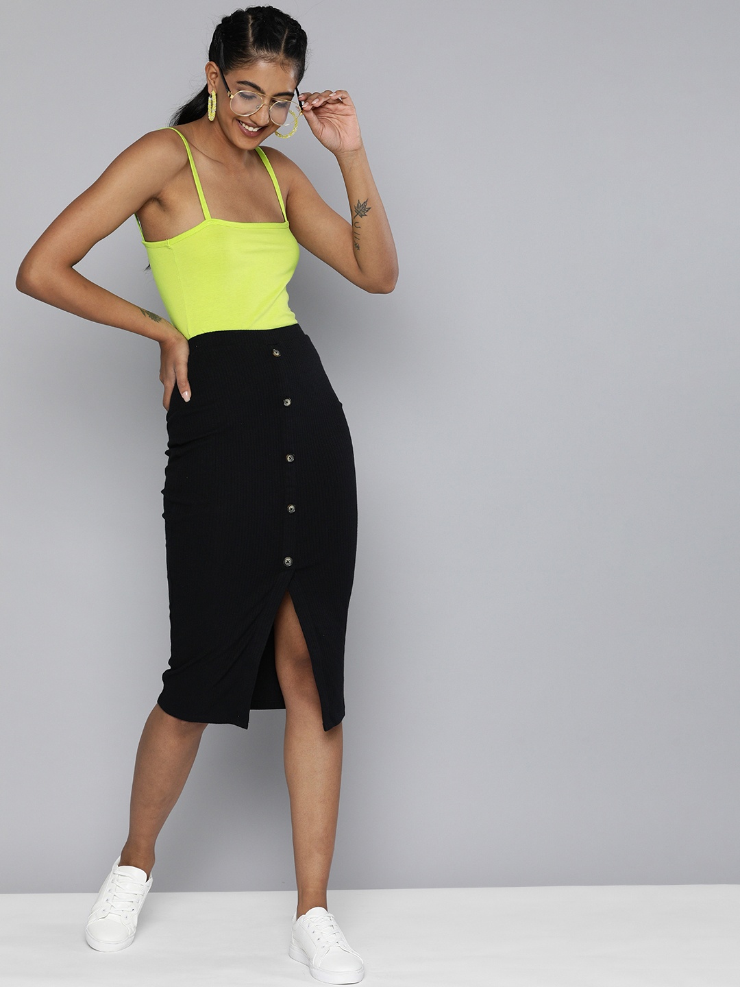 

HERE&NOW Women Green Solid Pure Cotton Regular Top