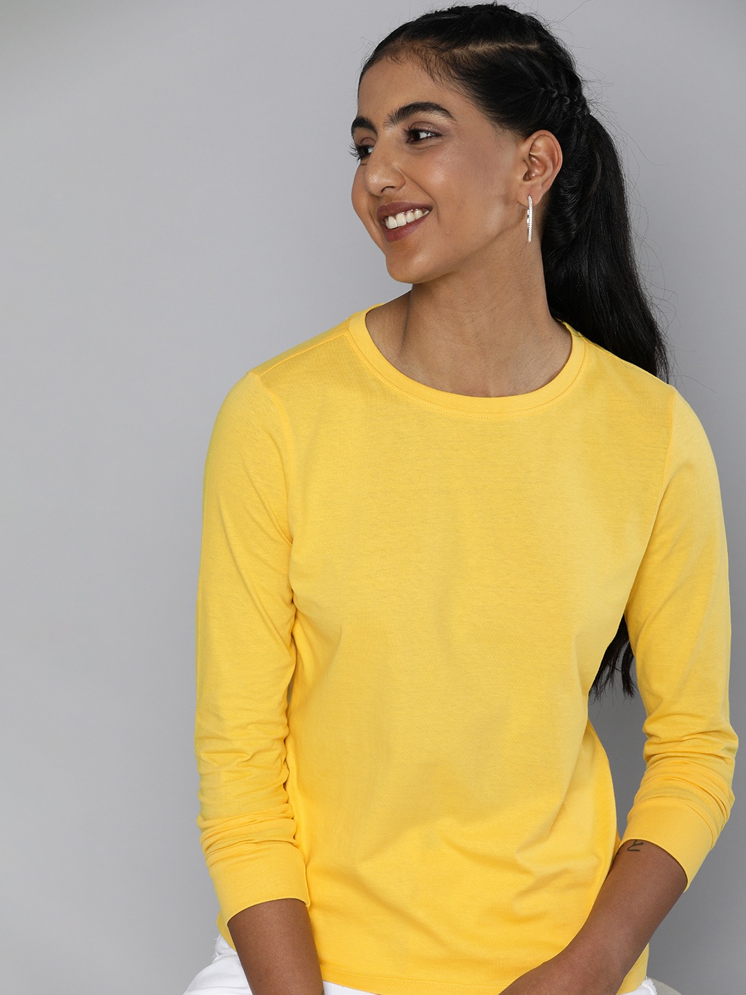 

HERE&NOW Women Yellow Pure Cotton T-shirt