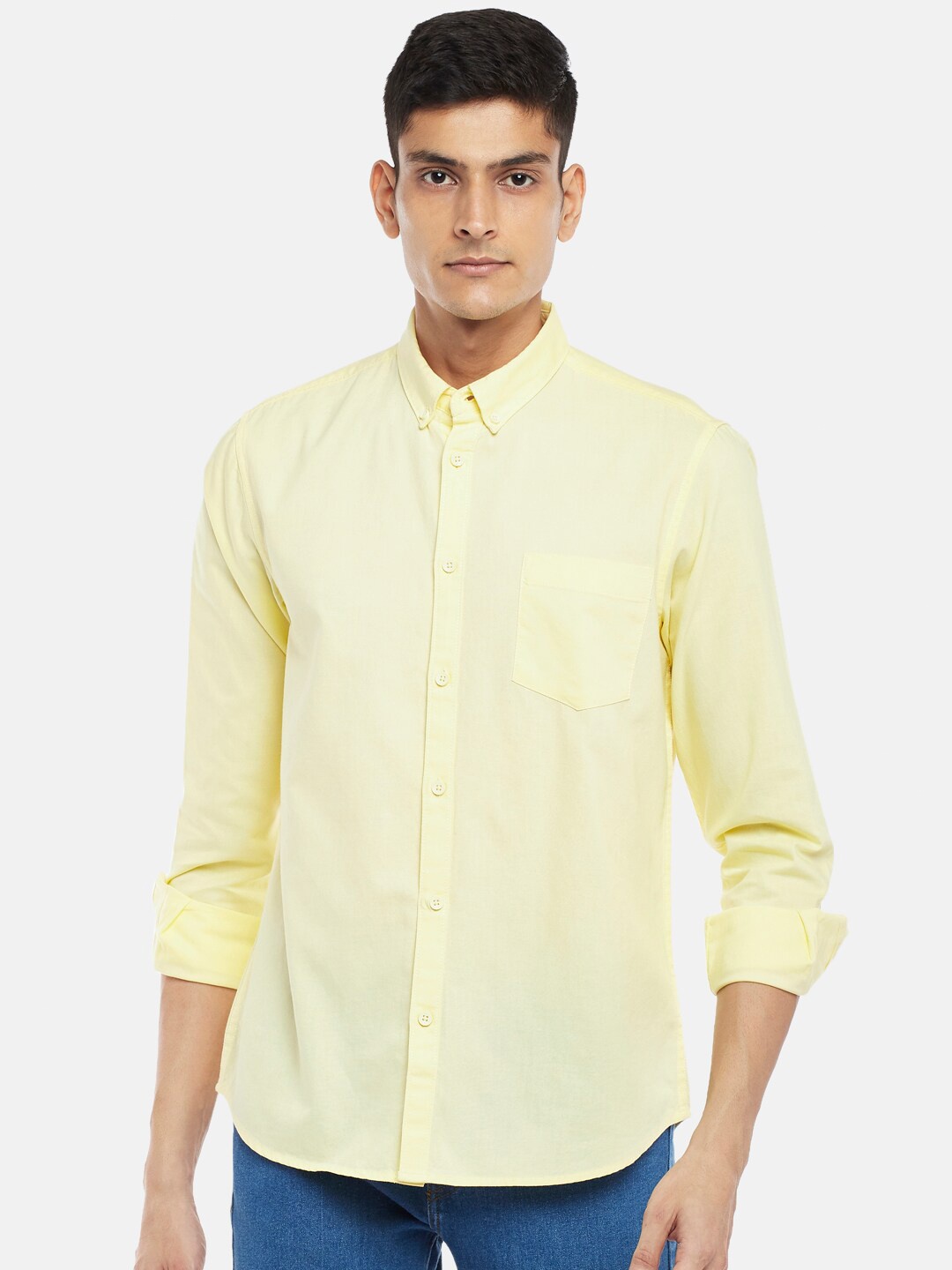 

People Men Yellow Slim Fit Casual Shirt