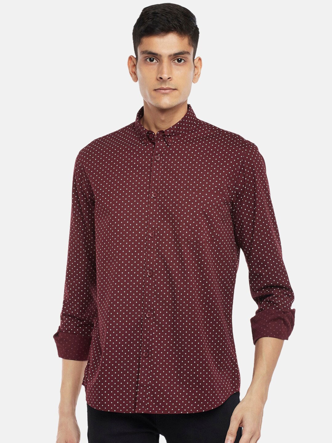 

People Men Maroon Slim Fit Printed Casual Shirt