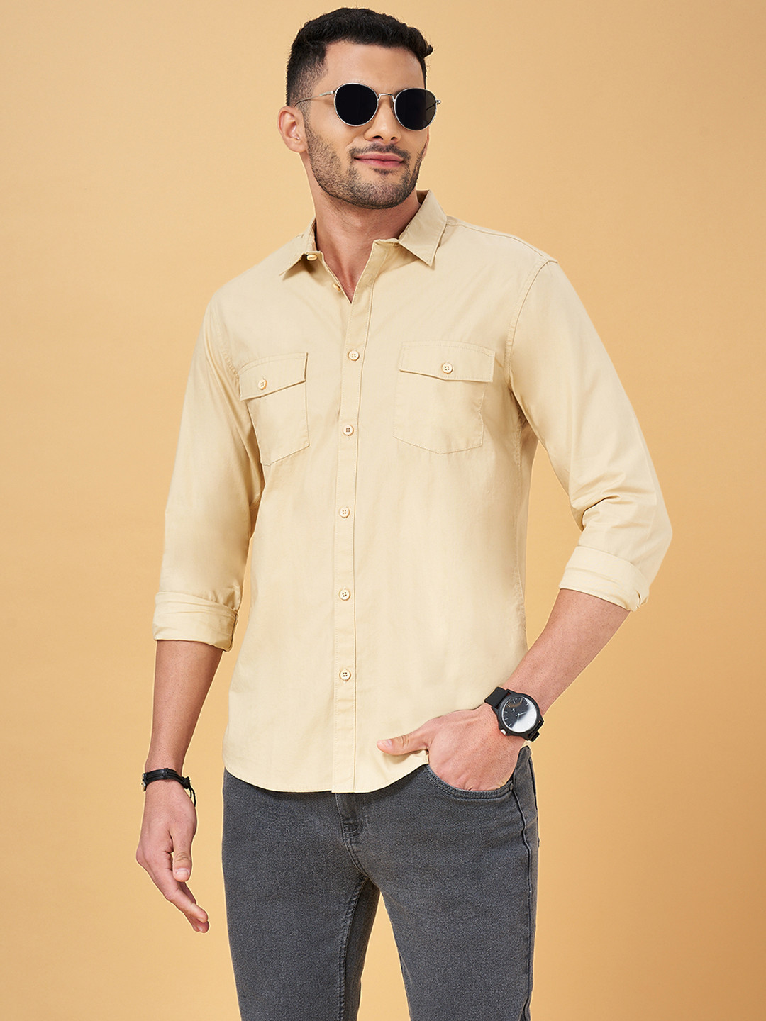 

People Men Beige Slim Fit Casual Shirt