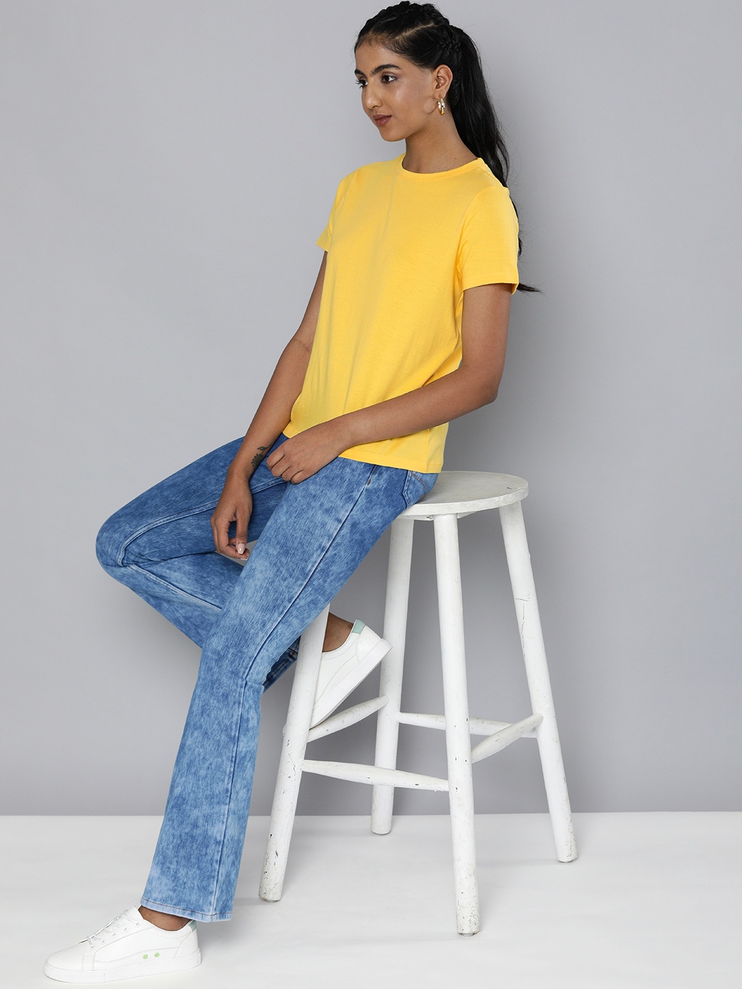 

HERE&NOW Women Yellow Pure Cotton T-shirt