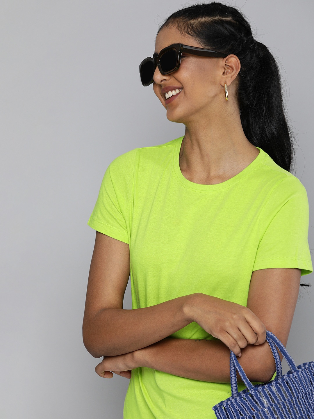

HERE&NOW Women Green Pure Cotton T-shirt