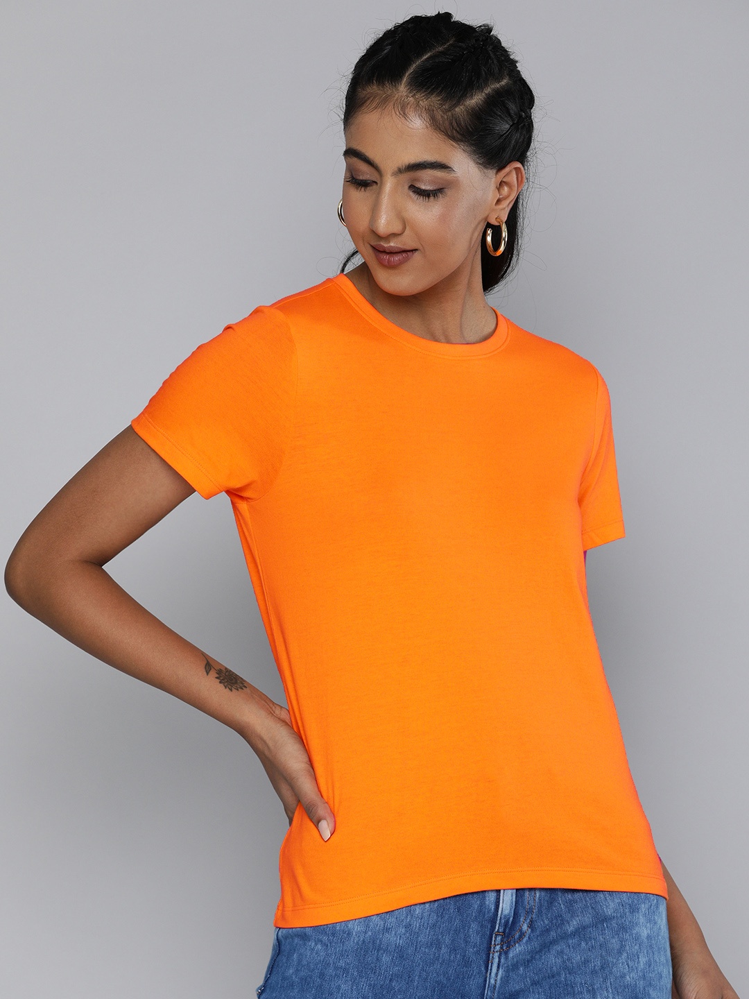 

HERE&NOW Women Orange Pure Cotton T-shirt